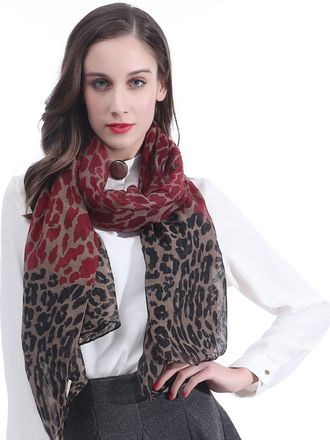 Lina & Lily Leopard Animal Print Womens Large Scarf Lightweight (Red, Black, Khaki)