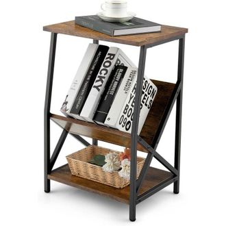 Costway Costway Mesa Auxiliar De 3 Niveles Con Almacenamiento, Mesita De Noche, Mesa Industrial Con Estante En Forma De V, Estante Abierto Suave, Mesita De No