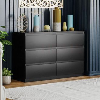 Home Discount Denver 6 Drawer Chest of Drawers Bedroom Storage Furniture, Black