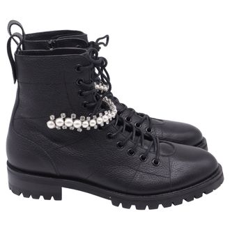 Jimmy Choo London Cruz Embellished Combat Boots in Black Leather