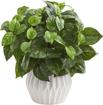 Nearly Natural Pothos Artificial Plant In White Ceramic Vase