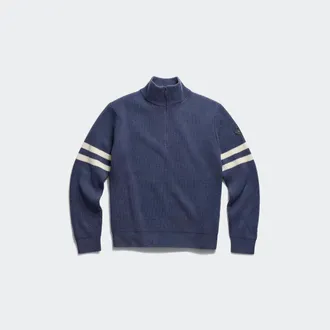 Canada Goose Mckinney Striped Knit Quarter Zip (Men, Dusk Blue/Bone, L)