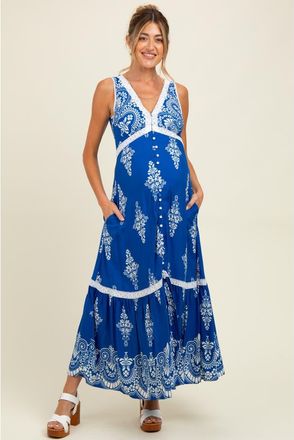 Pinkblush Border Print Resort Maxi Dress in Royal Blue at Nordstrom, Size Small