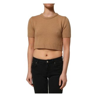 Dolce & Gabbana Round-neck Knitwear, female, Brown, Size: S Cropped Blouse