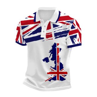 Generic Union Jack Shirt Men Polo Shirt Tops Ve Day Bunting Flags Great Britain Short Sleeve Collared Button Down England T-Shirts Summer Casual Plus Size Qui