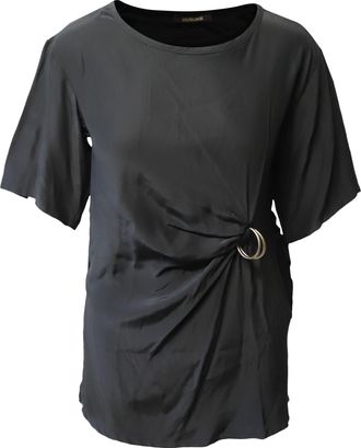 Roberto Cavalli Buckle Detail Blouse in Black Silk