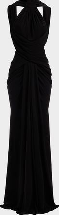 Elie Saab Crisscross Draped Jersey Backless Halter Gown
