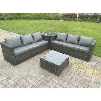Fimous Fimous - Grey Outdoor Rattan Garden Furniture Corner Sofa Set With 2 Coffee Table
