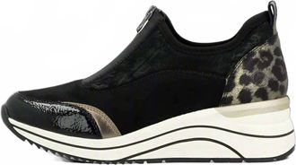 Remonte Womens Wedge Sneaker In Black/bronze/leopard