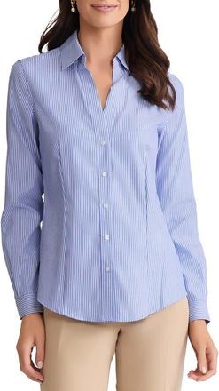 Jones New York Stripe Easy Care Button-Up Shirt in Blue/White at Nordstrom, Size X-Small P