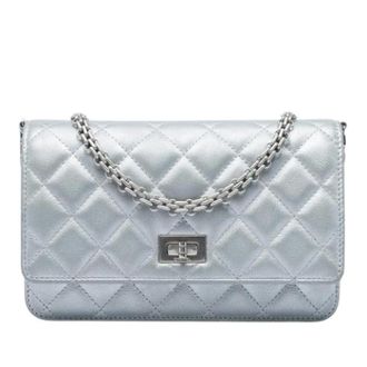 Chanel Pre-owned Portemonnee met ketting - Dames - Pre-owned - Grijs - Maat: ONE Size Leer