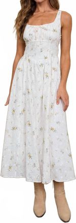 Blu Pepper Floral Eyelet Tie Front Corset Midi Dress In Cream Multi