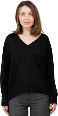 Alpha Studio V-hals Gebreide Top met Lange Mouwen met Moerbeizijde en Kasjmier Detail - Dames - V-hals truien - Zwart - 2XL - Kasjmier - Truien & Vesten