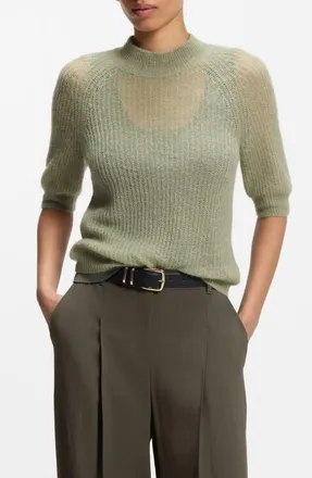 BOSS Mock Neck Alpaca Blend Top in Desert Sage at Nordstrom, Size Xx-Large