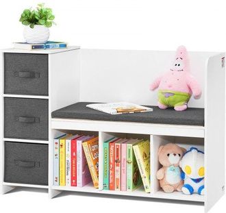 OEM Banco De Lectura Para Ni&ntilde;os Estanter&iacute;a Para Libros Con Coj&iacute;n De Asiento Desmontable Banco Organizador De Almacenamiento De 6 Compartimentos Con 3 Cajo