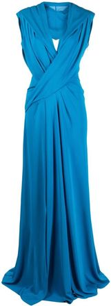 Alberta Ferretti draped open-back slouch-hood gown - women - Viscose - 44 - Blue