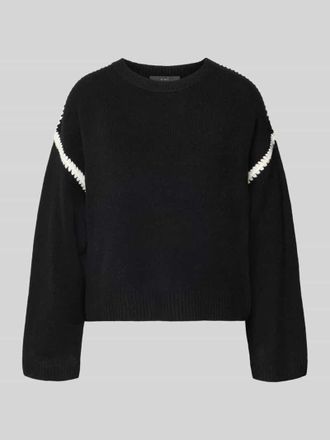 Oui Strickpullover mit Rundhalsausschnitt und Kontraststreifen in Black, Gr&ouml;&szlig;e 34
