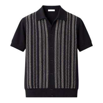 Paolo Pecora Polo Shirts, male, Black, Size: XL Jacquard Knit Shirt