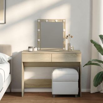 Berkfield Home Dressing Table with LED Sonoma Oak 100x40x130 cm in Brown | Size: 100 x 40 x 130 cm
