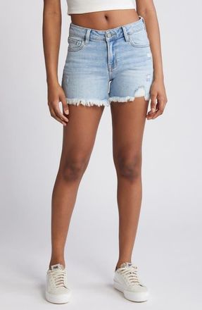 Hidden Jeans Frayed Low Rise Denim Shorts in Medium Wash at Nordstrom, Size X-Small