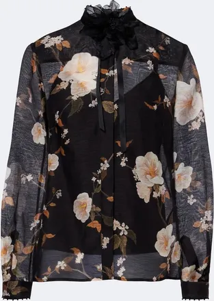 Zimmermann Blusa Ascent de lino y seda floral con lazo