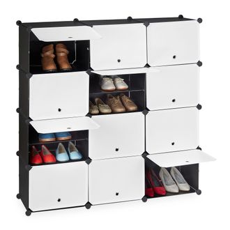 Relaxdays Relaxdays Mueble Zapatero Modular, Armario Organizador Zapatos, Puertas, Estanter&iacute;a 24 Cajones, Pl&aacute;stico, Blanco Y Negro