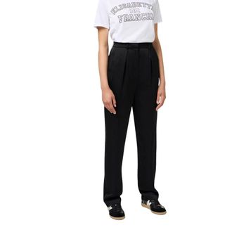 Elisabetta Franchi Broeken, Dames, Zwart, M, Satijn, Zwarte Chino Broek met Satijnen Detail