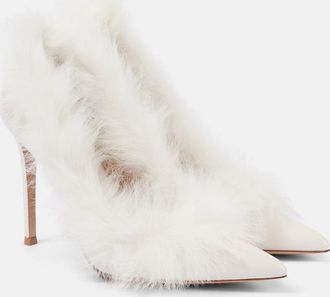 Gianvito Rossi Jenny shearling-trimmed patent leather pumps