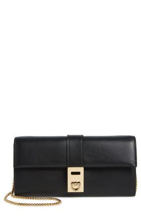 Ferragamo Hug Leather Wallet on a Chain in Nero at Nordstrom