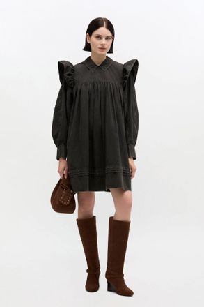 Ganni Black Washed Mini Shirt Dress - Size 34 Organic Cotton