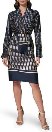 DKNY Long Sleeve Geometric Print Dress in Night Sky/cafe at Nordstrom, Size 14