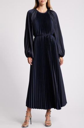 Julia Jordan Pleated Long Sleeve Midi Dress in Navy at Nordstrom Rack, Size 12