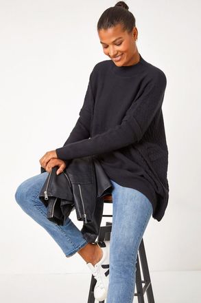 Roman High Neck Longline Knit Jumper