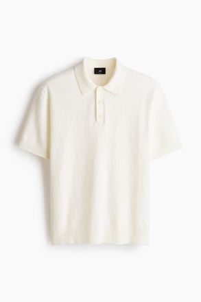 H&M Regular Fit Knitted Polo Shirt in Cream at Nordstrom, Size Xx-Large