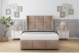 Sloomy Beaumont Naples Divan Set No Drawers-54 Wingback-Footboard in Light Brown | Size: Small Single