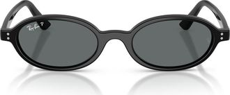 Ray-Ban 48mm Polarized Oval Sunglasses in Black/dark Grey Polar at Nordstrom