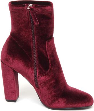 Steve Madden Fluwelen bordeaux enkellaars - Dames - Laarzen met Hak - Rood - 36 1/2 EU - Schoenen