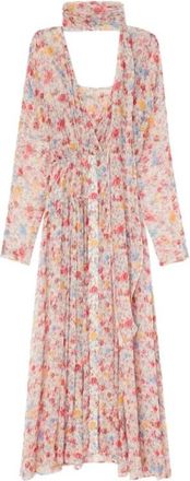 Ganni Gekreukt zijde cr&ecirc;pe georgette jurk met lange mouwen - Dames - Casual kleedjes - Veelkleurig - S - Kleedjes