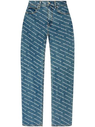Alexander Wang logo print sequined mid-rise straight leg trousers - Blue