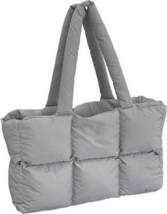Generic Trendy Womens Padded Quilted Shoulder Bag - Large Capacity Soft Cloud Tote for Commuting(Grey)