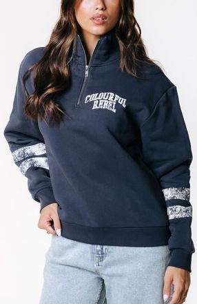 Colourful rebel Varsity Logo Relaxed Zip Sweat in Navy at Nordstrom, Size X-Small Eu