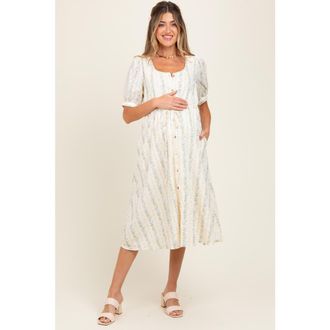 Pinkblush Swiss Dot Floral Print Button Down Midi Dress in Light Blue at Nordstrom, Size X-Large