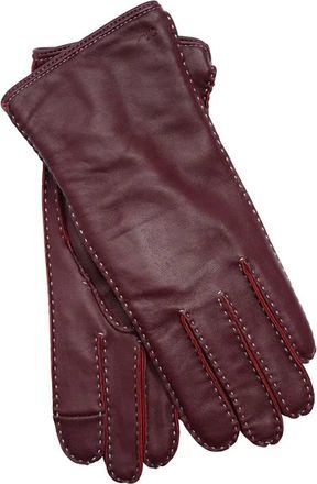 Echo Stitch Detail Leather Glove In Fig