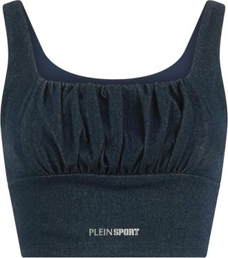Plein Sport Top Denim Touch PS - Dames - Sportshirts - Blauw - XS - Denim - Fitness