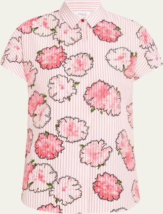 Akris Carnation Striped Cap-Sleeve Kimono Blouse