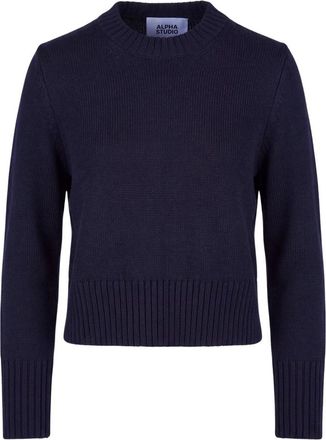 Alpha Studio Girocollo in Merinos - - Knitwear - Donna - Blu - L