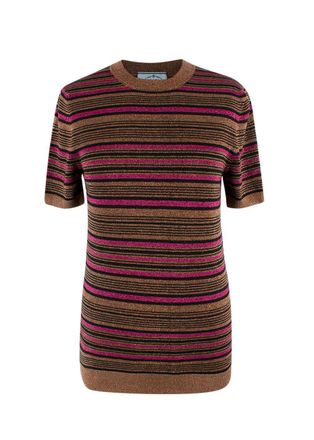 Prada Metallic Striped Short-Sleeve Crewneck Jumper Size XXS