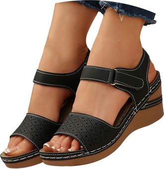 Generic Orthopedic Sandals for Women 2026 Summer Dressy Strappy Wedge with Arch Support Open Toe Ankle Strap Flat Sandals for Wide Width Comfortable Walking S