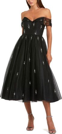 Mac Duggal Petite Ieena Off The Shoulder Embellished Tulle Cocktail Dress in Black at Nordstrom, Size 6P