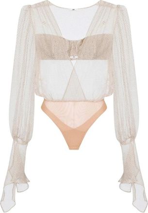 Elisabetta Franchi Crepon Bodysuit met Micro-polkadots - Dames - Bodies - Beige - XS - Tops
